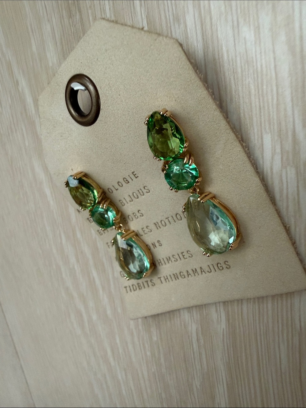 Anthropologie Gold-Set Light Green Teardrop Dangle Earrings - Picture 7 of 11